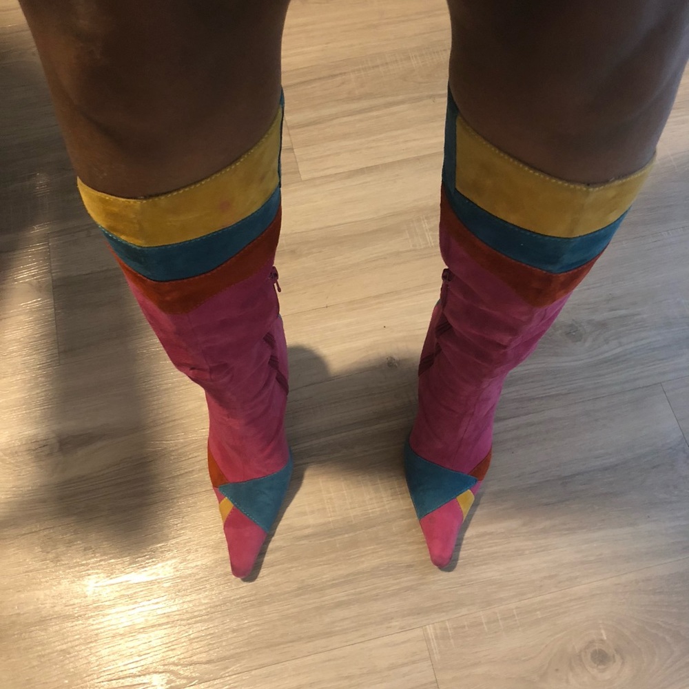 Vintage multi color suede stiletto boots by Steve Madden.
